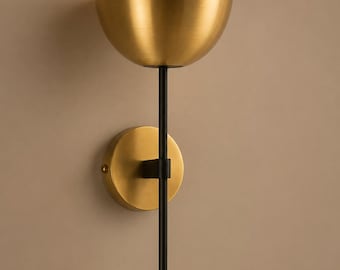 Handmade Brass Dome Sconce | Mid Century Modern Wall Light, Plug-In or Hardwired