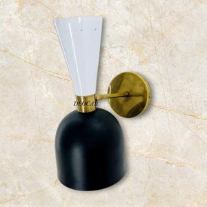 1950s Mid-Century Italian Diabolo Wall Sconce in Matte Black & White – Iconic vintage lighting with timeless elegance