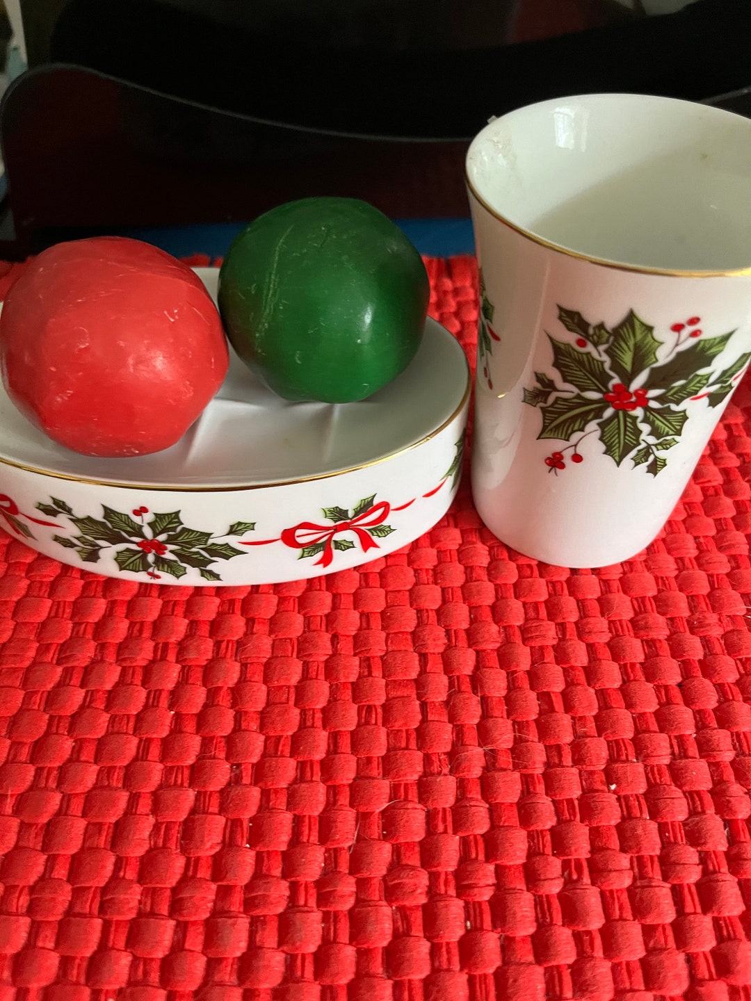 Christmas Soap Dish With Colored Soap and Glass Boxed Set Etsy