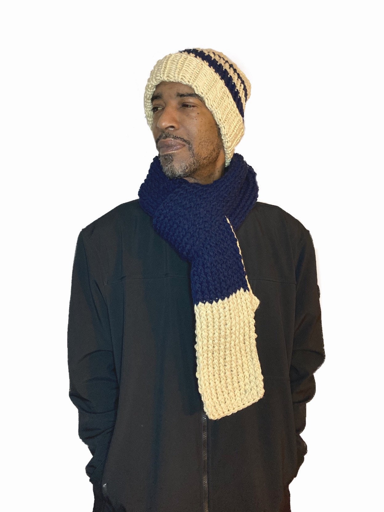 Men Beanie Navy and Beige Men Beanie 