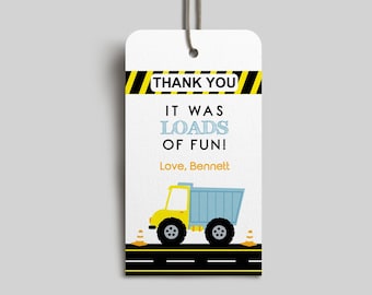 Construction Party Favor Tag Template, Construction Birthday Party Thank You Tag Template, Editable Transportation Favor Tag, Dump Truck Tag