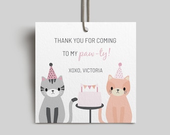 Cat Party Favor Tag Template, Kitten Birthday Party Thank You Tag Template, Editable Kitty Favor Tag, Cat Tag