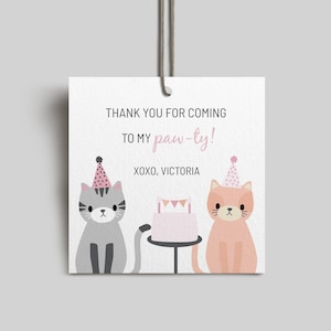 Cat Party Favor Tag Template, Kitten Birthday Party Thank You Tag Template, Editable Kitty Favor Tag, Cat Tag