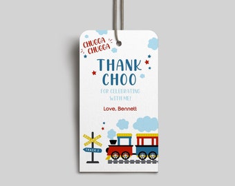 Train Party Favor Tag Template, Train Birthday Party Thank You Tag Template, Editable Favor Tag