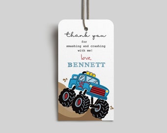 Monster Truck Party Favor Tag Template, Monster Truck Birthday Party Thank You Tag Template, Editable Favor Tag