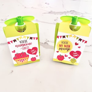 Etiquettes Saint-Valentin pochette compote de pommes pour tout-petits, pochettes étiquettes Saint-Valentin personnalisées pour enfants