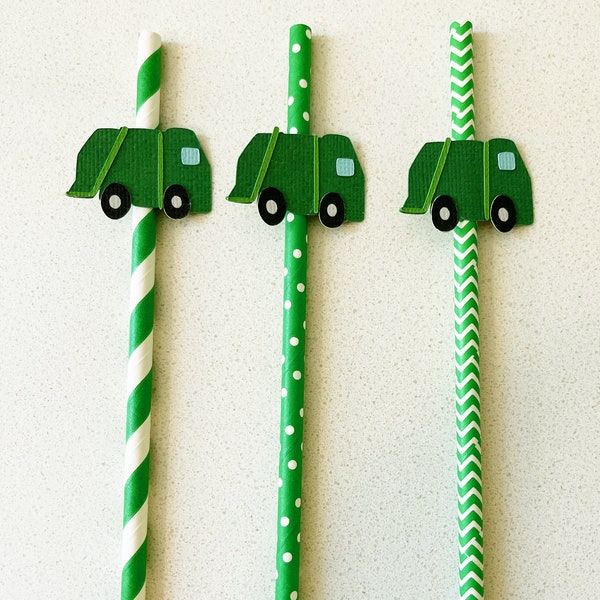 12 Garbage Truck Paper Straws, Garbage Truck Party Decorations, Garbage Truck Party Decor, Garbage Truck Party Theme