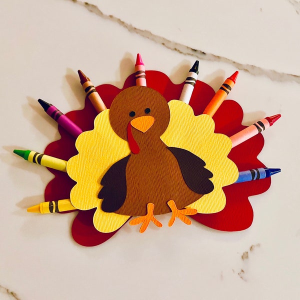 Thanksgiving Turkey Crayon Holder with Crayons, Kid's Place Setting, Crayon Turkey Place Setting, Kids Gift, Thanksgiving Craft