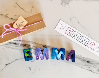 Crayon Name Set for Kids, Custom Alphabet Name Crayons in a Gift Box, Birthday Gift for Kids, Flower Girl Gift, Holiday Stocking Stuffer