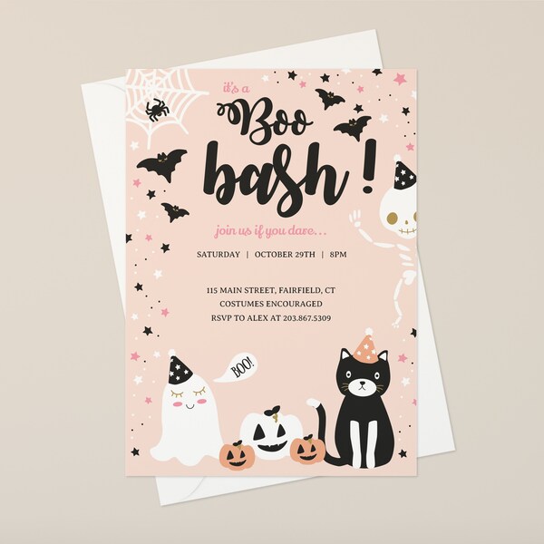 Halloween Party Invitation Template, Boo Bash Invitation, Halloween Costume Party Invitation, Editable Invite