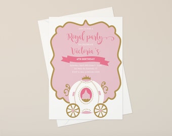 Princess Birthday Invitation Template, Princess Invitation, Princess Party Invitation, Princess Carriage Editable Invite