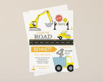 Editable Construction Invitation, Construction Birthday Invitations, Dump Truck Party Invitation, Printable Template