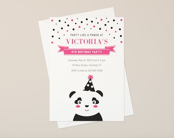 Panda Birthday Invitation Template, Panda Invitation, Panda Party Invitation, Editable Invitation