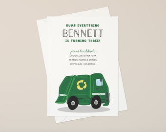 Garbage Truck Birthday Invitation Template, Garbage Truck Invitation, Garbage Truck Party Invitation, Editable Invitation