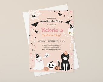 Halloween Pink Ghost Birthday Invitation, Girly Cute Ghost Birthday Party Invite, Spooktacular Halloween Party, Editable Invite
