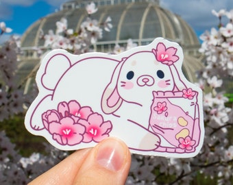 Sakura Bunny And Chips Cute Vinyl Glossy/Holographic Sticker