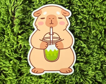 Capybara Matcha Glossy Vinyl Sticker - Cute Kawaii Decal