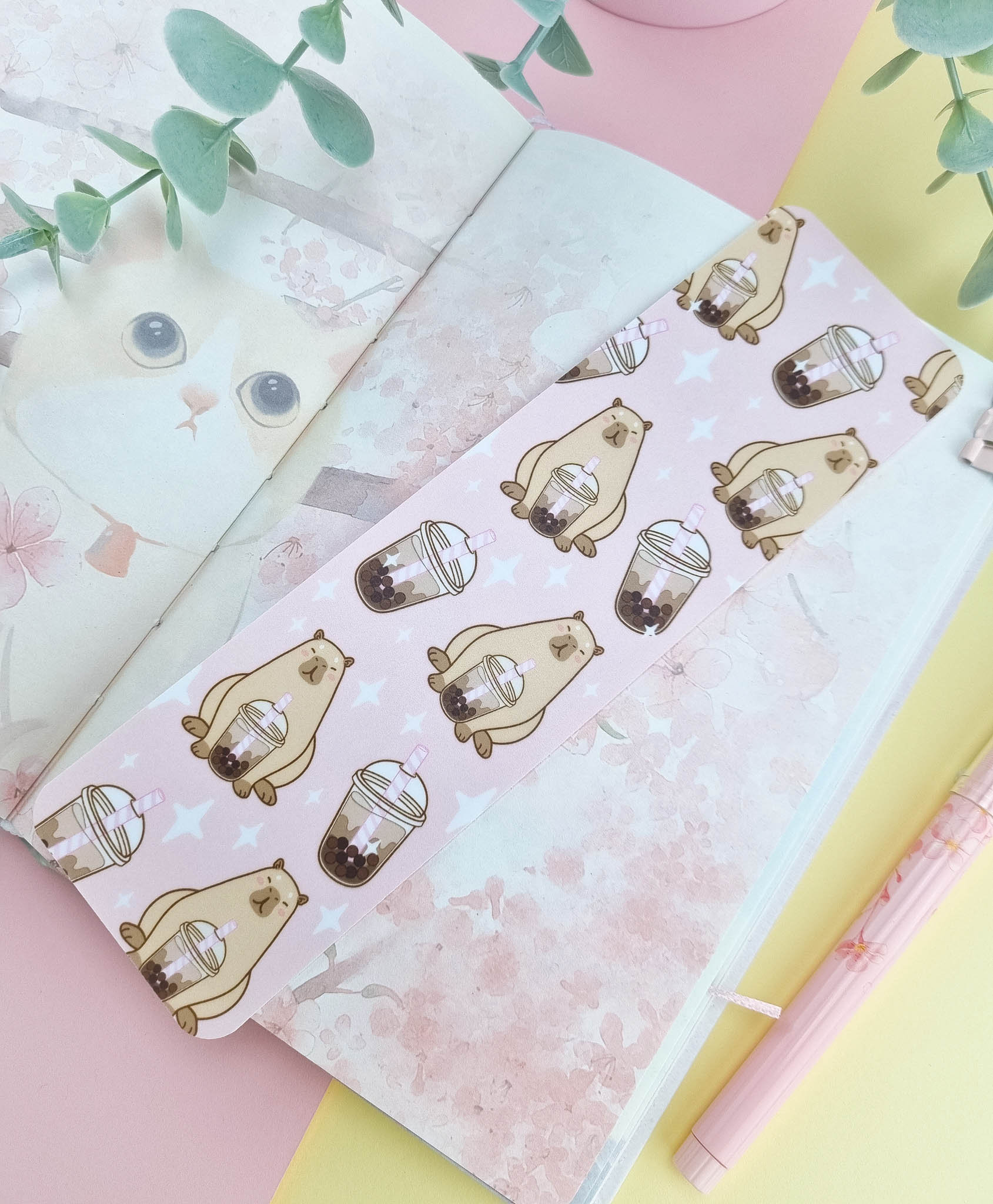 Capy Time Cute Capybara Bubble Tea Bookmark | Etsy UK