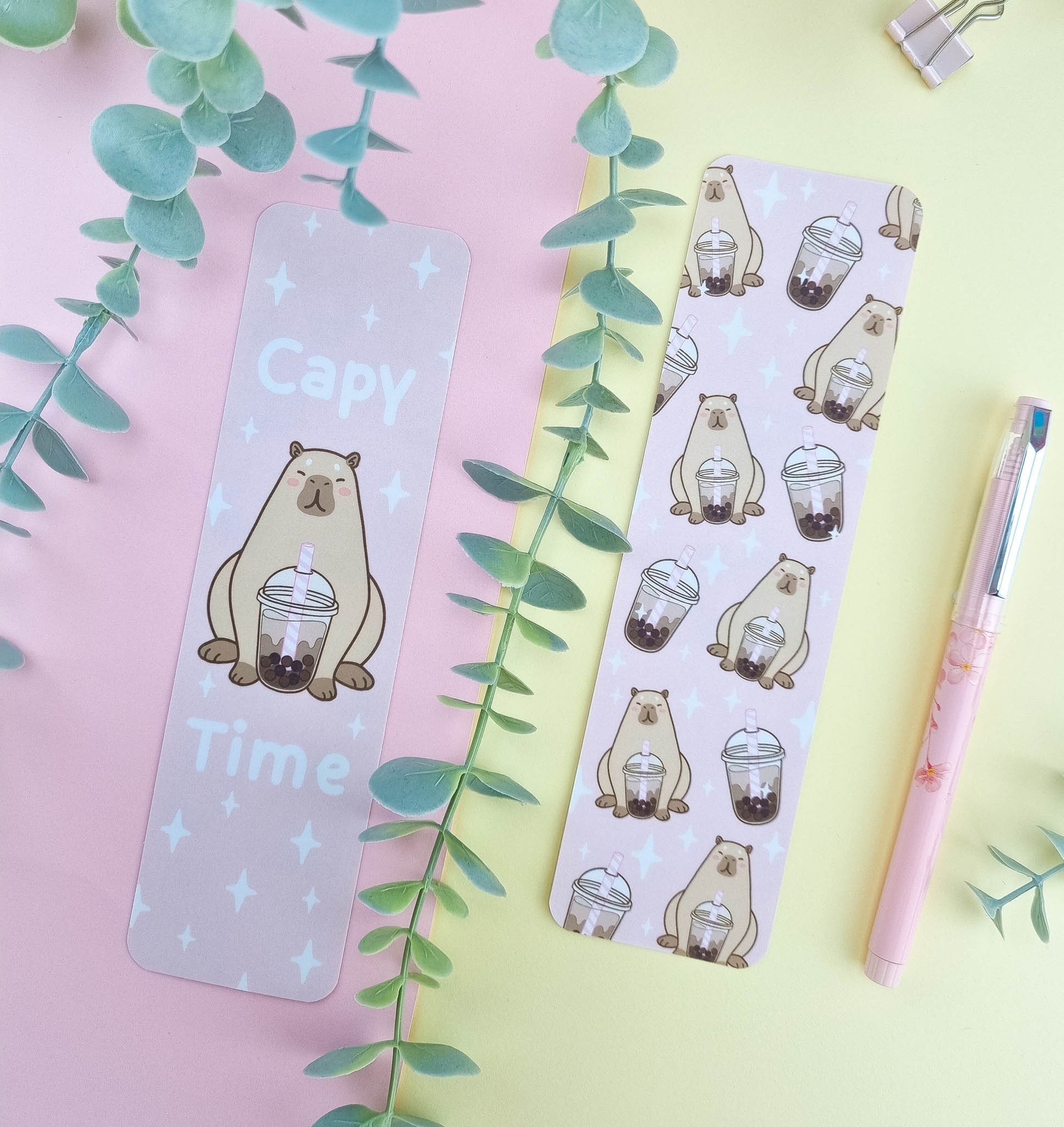 Capy Time Cute Capybara Bubble Tea Bookmark | Etsy UK