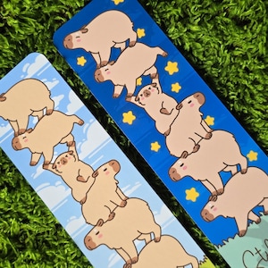 Capybara Stack Busy Reading Double-Sided Bookmark