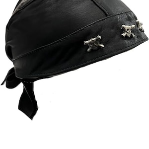 Stock clearance price Unisex Biker,Punk, Pirate Skull Cap 100% Real Sheep Leather Free Size Adjustable Black