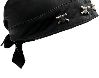 Stock clearance price Unisex Biker,Punk, Pirate Skull Cap 100% Real Sheep Leather Free Size Adjustable Black