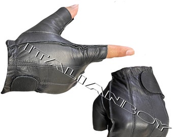Guanti Punk In Vera Pelle Con Borchie – Mezzo Dito, Unisex, Per Moto E Bici – Italianboy2003 - Foto 2