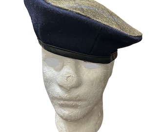 Free  size Navy Blue wool  with Brown tartan two tone Beret cap