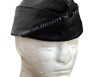 Real Leather MILITARY Triangle Cap Black Leather Army Hat Gay Fetish