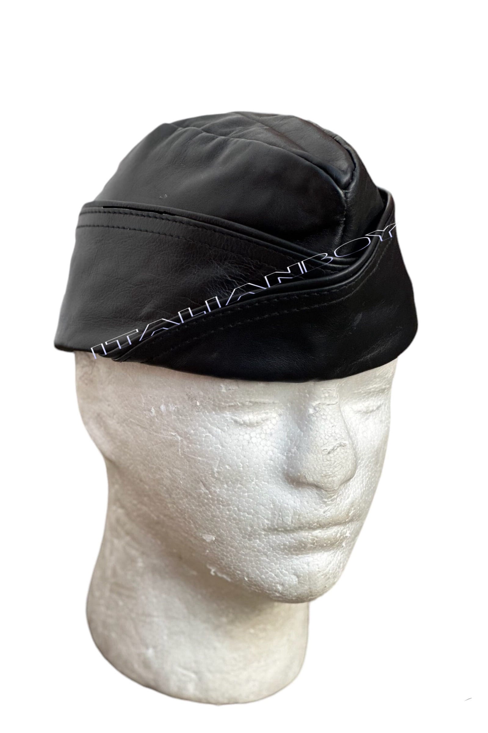 Real Leather MILITARY Triangle Cap Black Leather Army Hat Gay Fetish