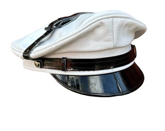 White Leather Muir Biker Peaked Police Gay Military cap