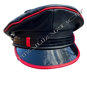 Boné de couro preto estilo motociclista, exército, Muir, polícia gay com aba vermelha