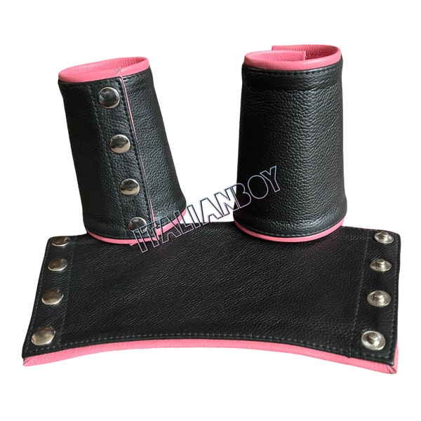 Stock clearance price Mens Biker, Gay.Black Cowhid Leather with pink Trim Stulpe,Cuff,Bracelet