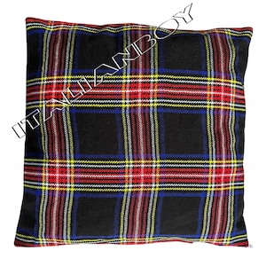 4 Pieces Set Pillow Cushion Cover In Black Stewart Tartan Size:16”X16”