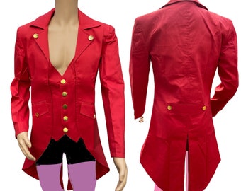 Mens Steampunk Red Tailcoat Victorian  Gothic Coat Jacket