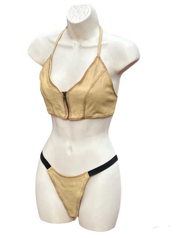 Ensemble de sous vetements bikini reglable en cuir de vachette veritable Taille 36 38 Etsy France