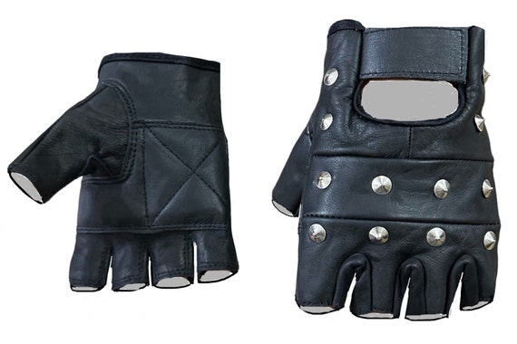 Premium Quality Cowhide Leather Stud Gloves Finger Less