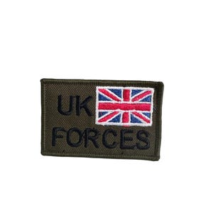 Geborduurde militaire patch UK Forces, Union Jack-vlagbadge, 7 x 4 cm, olijfgroen