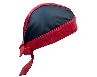 Real Leather  Biker,punk, Pirate Durag cap  Free size Adjustable (code Rd)