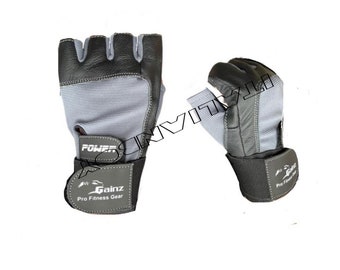 Weight Lifting Gloves Gym Fitness Workout Training Wrist Strap Leather size: S,M,L,XL,XXL