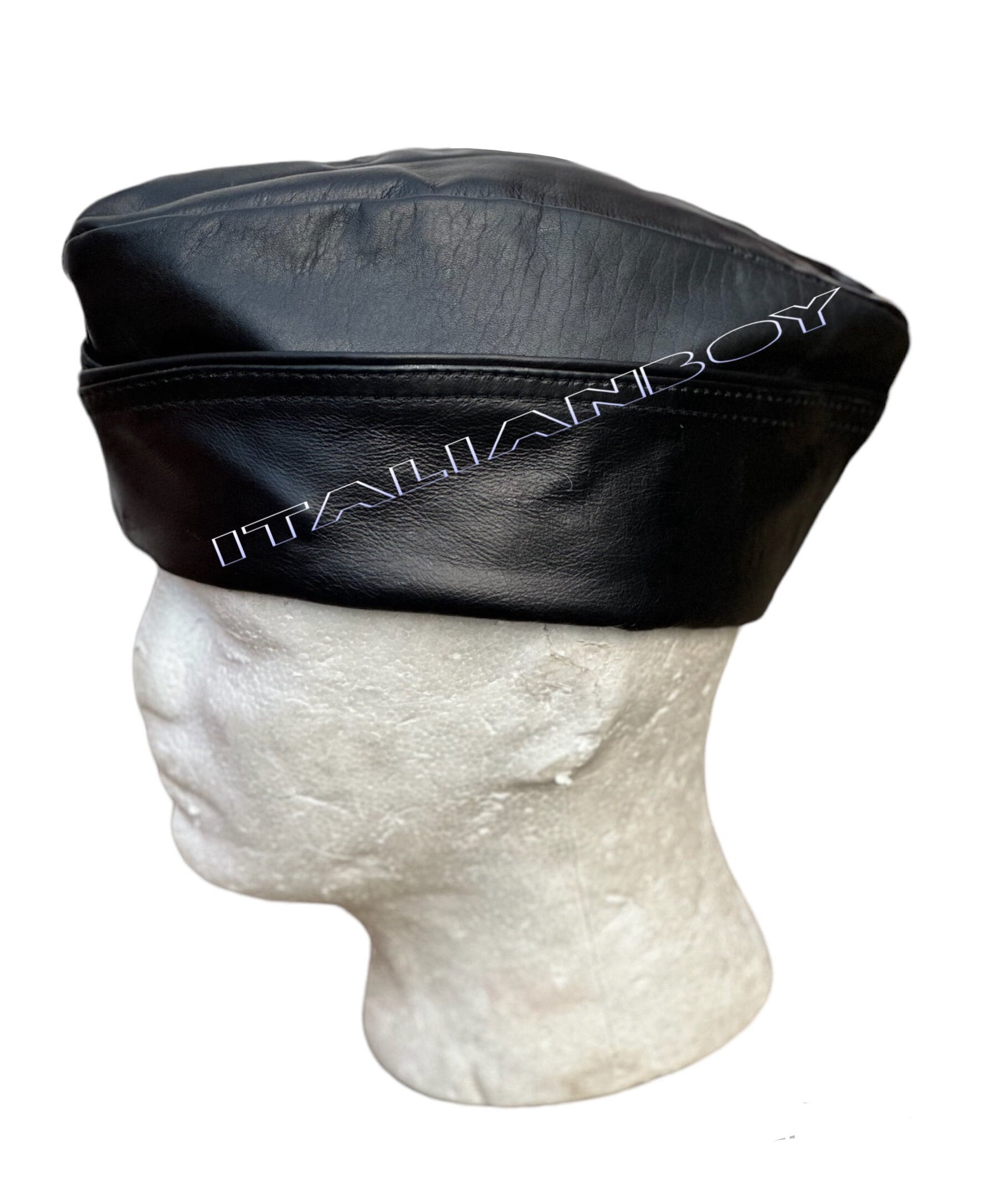 Real Leather MILITARY Triangle Cap Black Leather Army Hat Gay