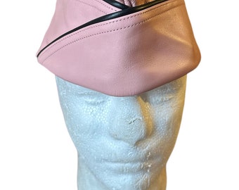 Real Cowhide Leather  pink with black Trim piping Army Gay Fetish Triangle Cap