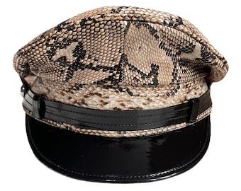 Pythons print Real Cowhide Leather Muir,Biker,Gay, Cap