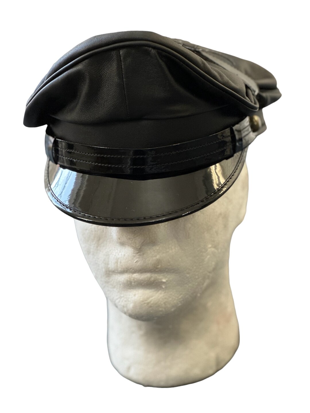 Black Leather Muir Biker Peaked Police Hat Necklace And Bracelet Set Custom Amazon.com: Genuine Real Leather Black Army Muir Biker  main image 4