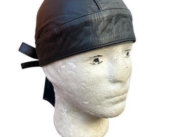 Cowhide Leather Biker Durag Unisex Punk Pirate Cap