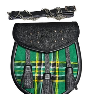Irish Green Tartan Kilt SPORRAN with Chain Strap
