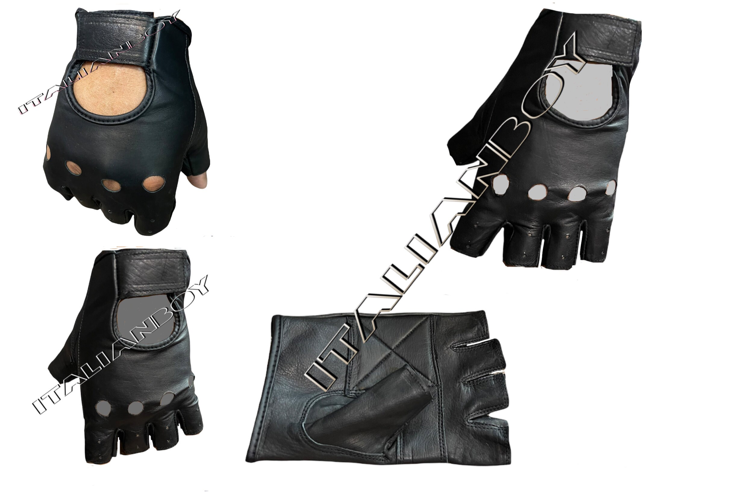 Yuanchu Guanti in pelle senza dita, punk, guanti gotici, guanti neri da motori, accessori da donna