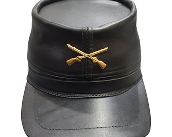 Gorra de cuero de vaca auténtico de la Guerra Civil, color negro, ajustable, talla única.
