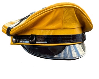 Real Leather  Muir Biker Peaked Police Gay Military Cap SIZE: S to XL