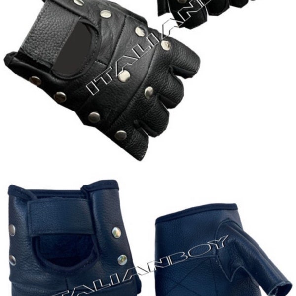 Clearance price Real Cowhide Leather police, Cycling , Punk, Biker , Half Finger Studded Gloves Size: XS  to XL